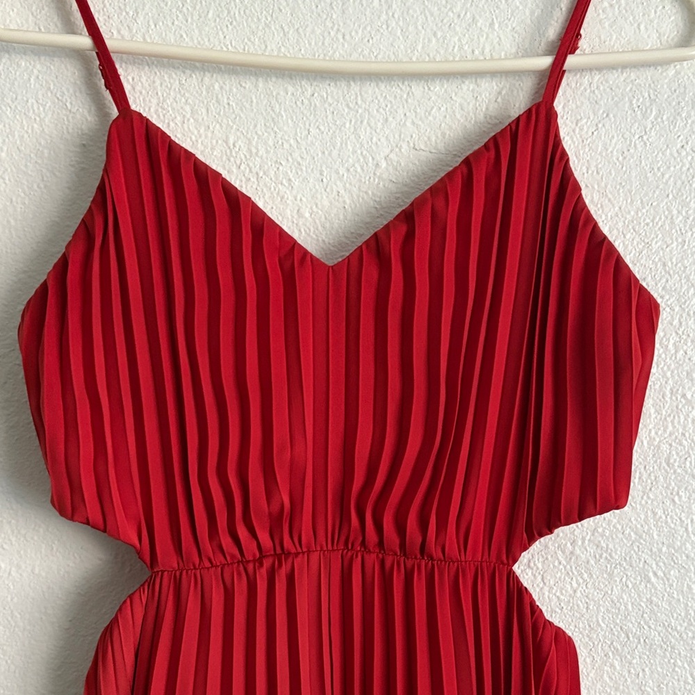 Red Pleated Cut-out Maxi Dress